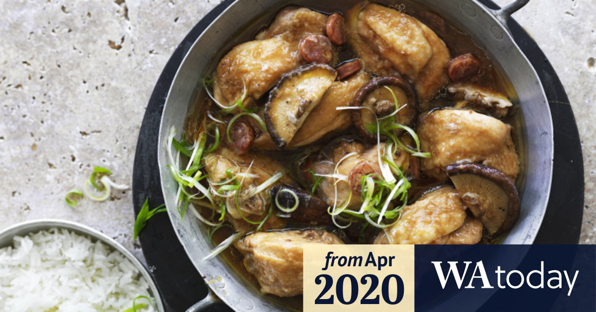 Adam Liaw's steamed chicken with shiitake mushrooms and Chinese sausage